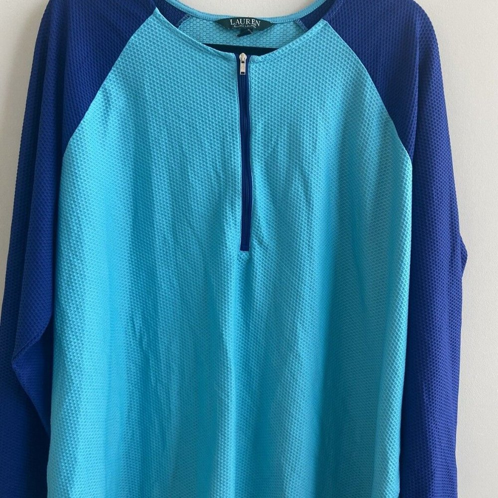 LAUREN Ralph Lauren two tone turquoise blue 1/4 zip stretchy active top 3XL NWT